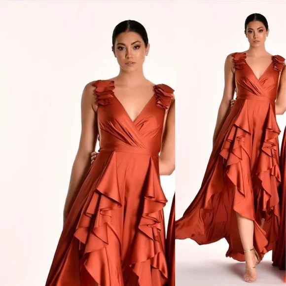 strapless open back dress Burnt Orange Mismatched Charming Autumn Wedding Party Bridesmaid Dress –  clover sew main image 1